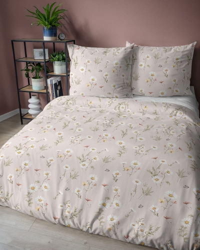 Komplet pościeli z satyny bawełnianej pudrowa 160x200 w polne kwiaty Home Satin