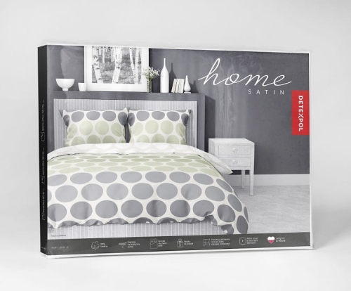 Komplet pościeli z satyny bawełnianej 220x200 w zielone i popielate kropki Home Satin
