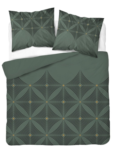 Komplet pościeli z satyny bawełnianej zielonej 160x200 w geometryczny wzór Home Satin