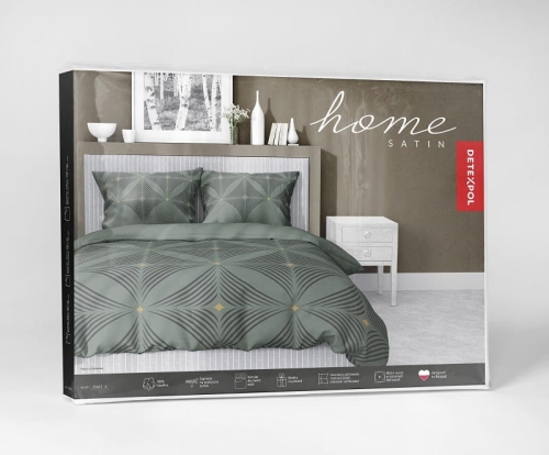 Komplet pościeli z satyny bawełnianej zielonej 160x200 w geometryczny wzór Home Satin