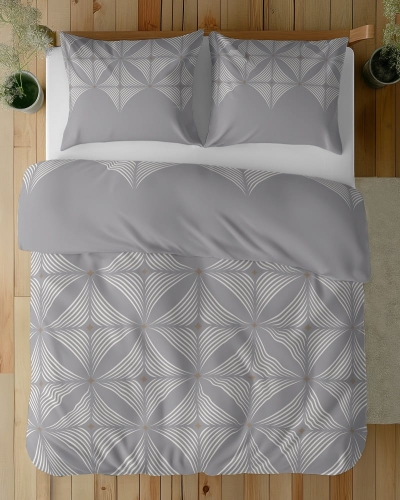 Komplet pościeli z satyny bawełnianej szarej 160x200 w geometryczny wzór Home Satin