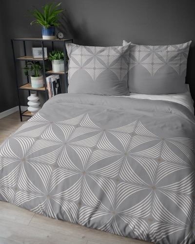 Komplet pościeli z satyny bawełnianej szarej 160x200 w geometryczny wzór Home Satin