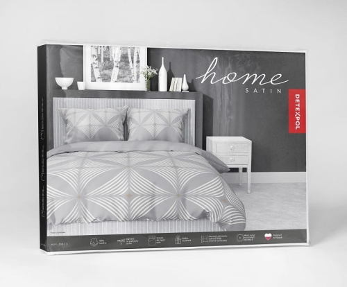 Komplet pościeli z satyny bawełnianej szarej 160x200 w geometryczny wzór Home Satin