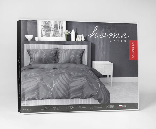 Pościel satyna bawełniana Home Satin ciemno szara 180x200 subtelne liście