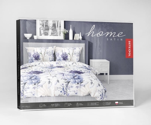 Komplet pościeli z satyny bawełnianej 140x200 w granatowe peonie i hortensje Home Satin