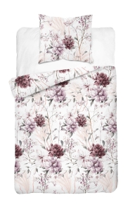 Komplet pościeli z satyny bawełnianej 140x200 w bordowe peonie i hortensje Home Satin