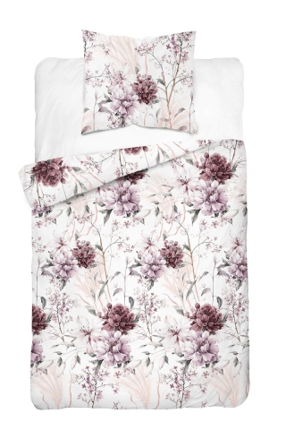 Komplet pościeli z satyny bawełnianej 140x200 w bordowe peonie i hortensje Home Satin