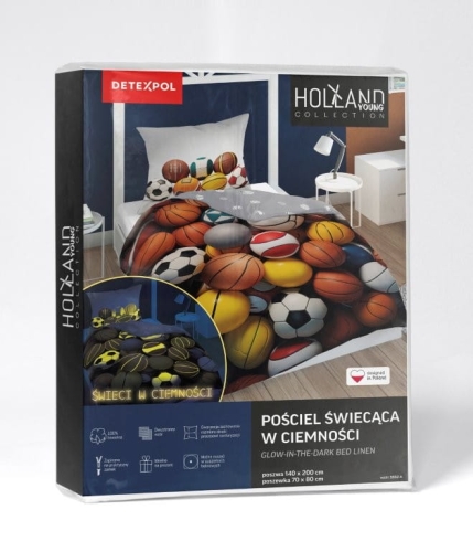 Pościel bawełniana dziecięca świecąca 140x200 Piłka Sportowe