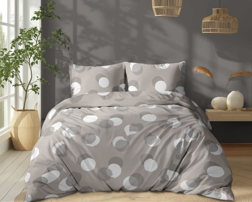 Pościel bawełniana beżowa 100% 220x200 w grochy