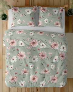 Pościel bawełniana pastelowo zielona 100% 160x200 kwiaty
