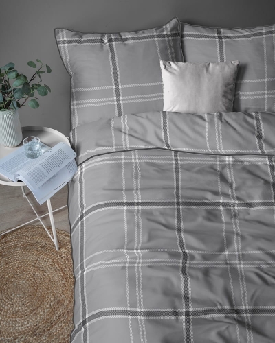 Pościel z perkalu 220x200 Klasyczna Popielata Krata Lame Percale