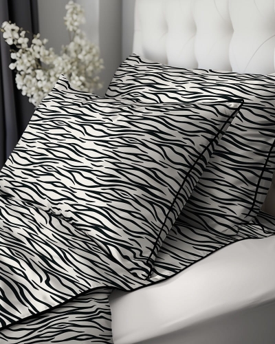 Pościel z perkalu 160x200 Zebra Biało Czarna Lame Percale