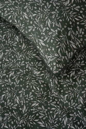 Pościel z perkalu zielona 160x200 Roślinny Wzór Lame Percale