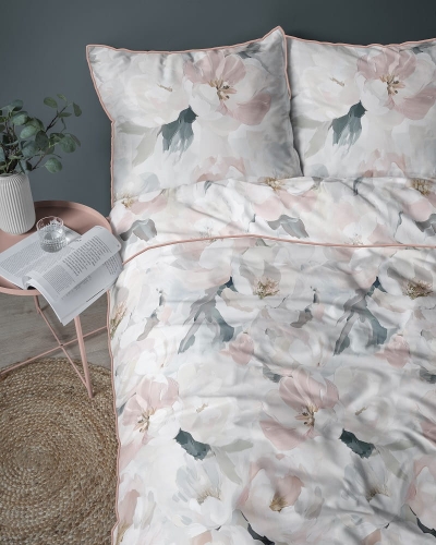 Pościel z perkalu 160x200 Pastelowe Różowe Kwiaty Lame Percale
