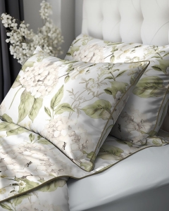 Pościel z perkalu 160x200 Kremowe Hortensje Lame Percale