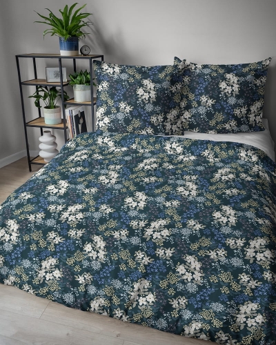 Komplet pościeli z satyny bawełnianej w odcieniach granatu 160x200 w kwiaty Home Satin