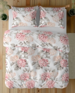 Komplet pościeli z satyny bawełnianej 160x200 w różowe hortensje Home Satin