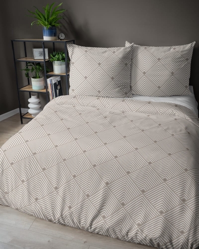 Komplet pościeli z satyny bawełnianej piaskowo beżowa 160x200 w romby