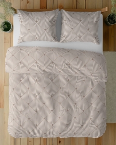Komplet pościeli z satyny bawełnianej piaskowo beżowa 220x200 w romby