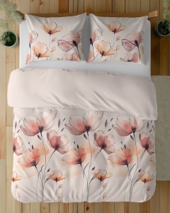 Komplet pościeli z satyny bawełnianej kremowej 160x200 w maki