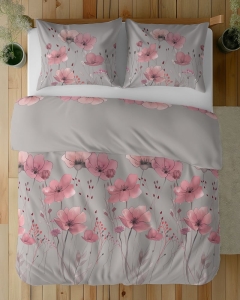 Komplet pościeli z satyny bawełnianej 220x200 w różowe maki