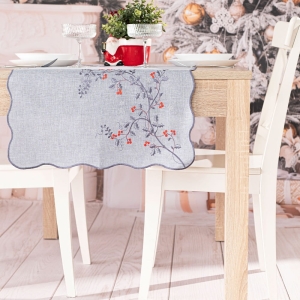 Bieżnik świąteczny haftowany szary 40x140 Jarzębina