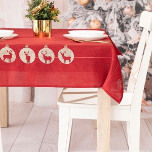Obrus świąteczny czerwony 140x220 Błyszczący Renifer