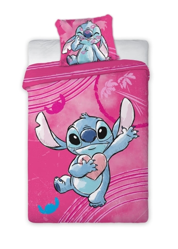Pościel licencjonowana dziecięca bawełniana różowa Stitch 140x200
