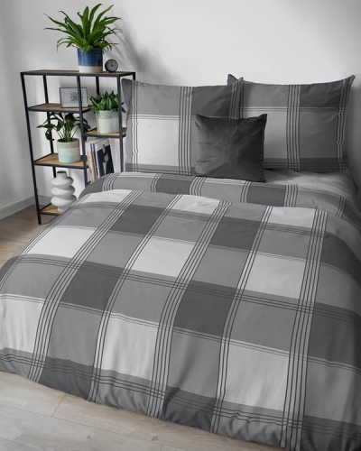 Pościel flanelowa w odcieniach szarości 160x200 w kratę 