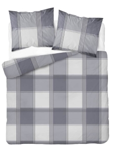 Pościel flanelowa w odcieniach szarości 220x200 w kratę