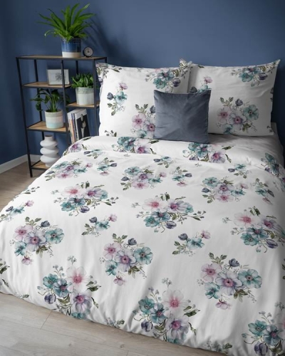 Pościel flanelowa w pastelowych odcieniach 160x200 w kwiatowe bukiety 