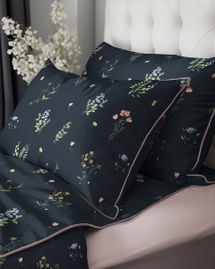 Pościel z perkalu granatowa 220x200 Polne Kwiaty Lame Percale