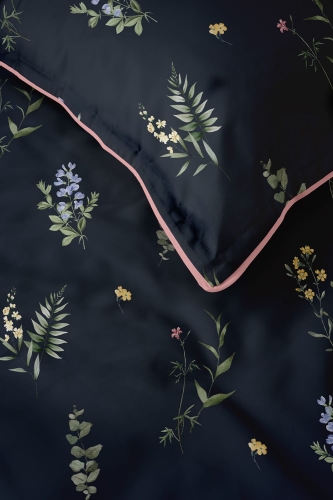Pościel z perkalu granatowa 220x200 Polne Kwiaty Lame Percale