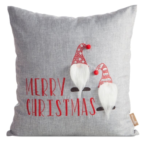 Poszewka świąteczna szara Merry Christmas 45x45 Skrzaty