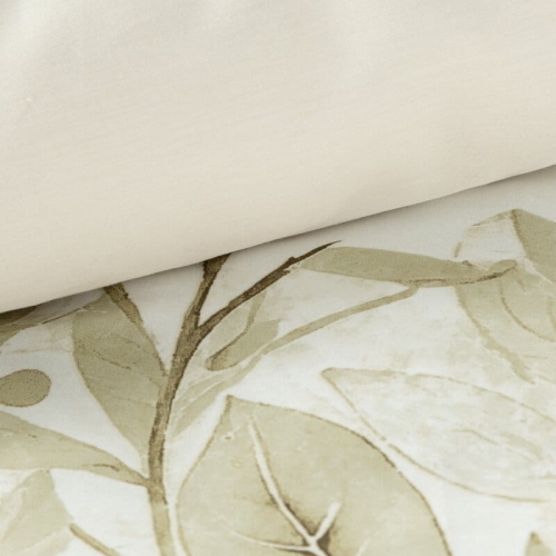 Komplet pościeli z bawełny satynowej w liście Spring 140x200 w beżu i złamanej bieli