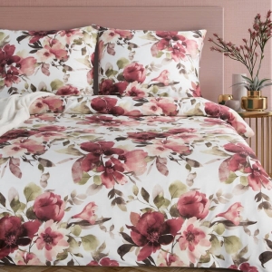Komplet pościeli z bawełny satynowej Spring 160x200 w czerwone, bordowe i pudrowe kwiaty