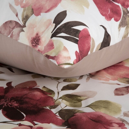 Komplet pościeli z bawełny satynowej Spring 220x200 w czerwone, bordowe i pudrowe kwiaty