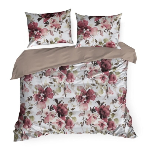 Komplet pościeli z bawełny satynowej Spring 220x200 w czerwone, bordowe i pudrowe kwiaty