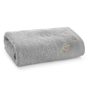 Ręcznik kąpielowy srebrny 70x140 z haftem kwiatowym Dalia