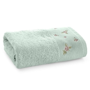 Ręcznik kąpielowy miętowy 70x140 z haftem kwiatowym Dalia