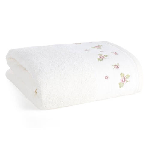 Ręcznik kąpielowy kremowy 70x140 z haftem kwiatowym Dalia