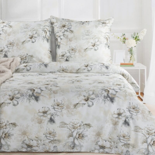 Komplet pościeli z bawełny satynowej Spring 140x200 w beżach i szarościach