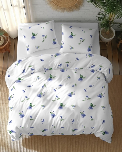 Pościel bawełniana 100% 180x200 w błękitne kwiaty