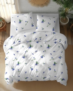 Pościel bawełniana 100% 220x200 w błękitne kwiaty