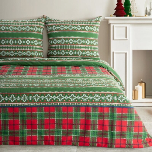 Świąteczna pościel flanelowa 160x200 Czerwono Zielona