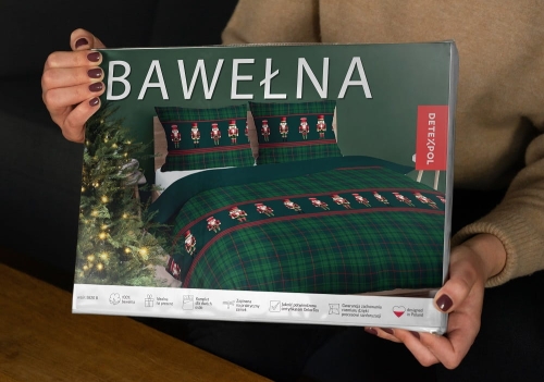 Świąteczna pościel bawełniana zielona krata 160x200 Dziadki do Orzechów