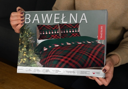 Świąteczna pościel bawełniana zielona 160x200 Gnomy