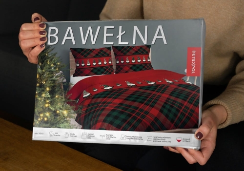Świąteczna pościel bawełniana czerwona 220x200 Gnomy