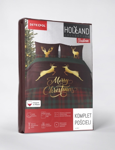 Komplet pościeli świątecznej Holland 220x200 Złote Renifery 