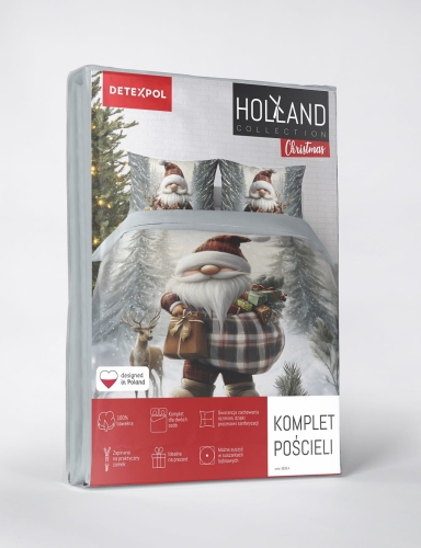 Komplet pościeli świątecznej Holland 220x200 Skrzat w Leśnej Scenerii